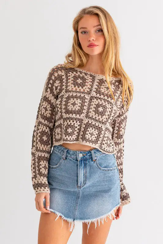 Boho Chic: Long Sleeve Crochet Top | Marvis - Marvis