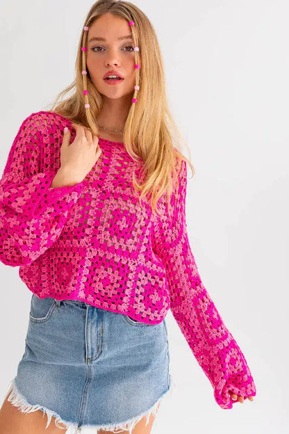 Boho Chic: Long Sleeve Crochet Top | Marvis - Marvis