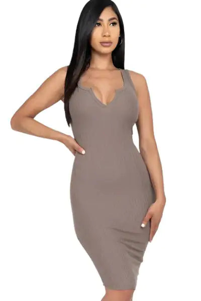 Effortless Elegance: Split Neck Ribbed Bodycon Dress | Marvis - Marvis